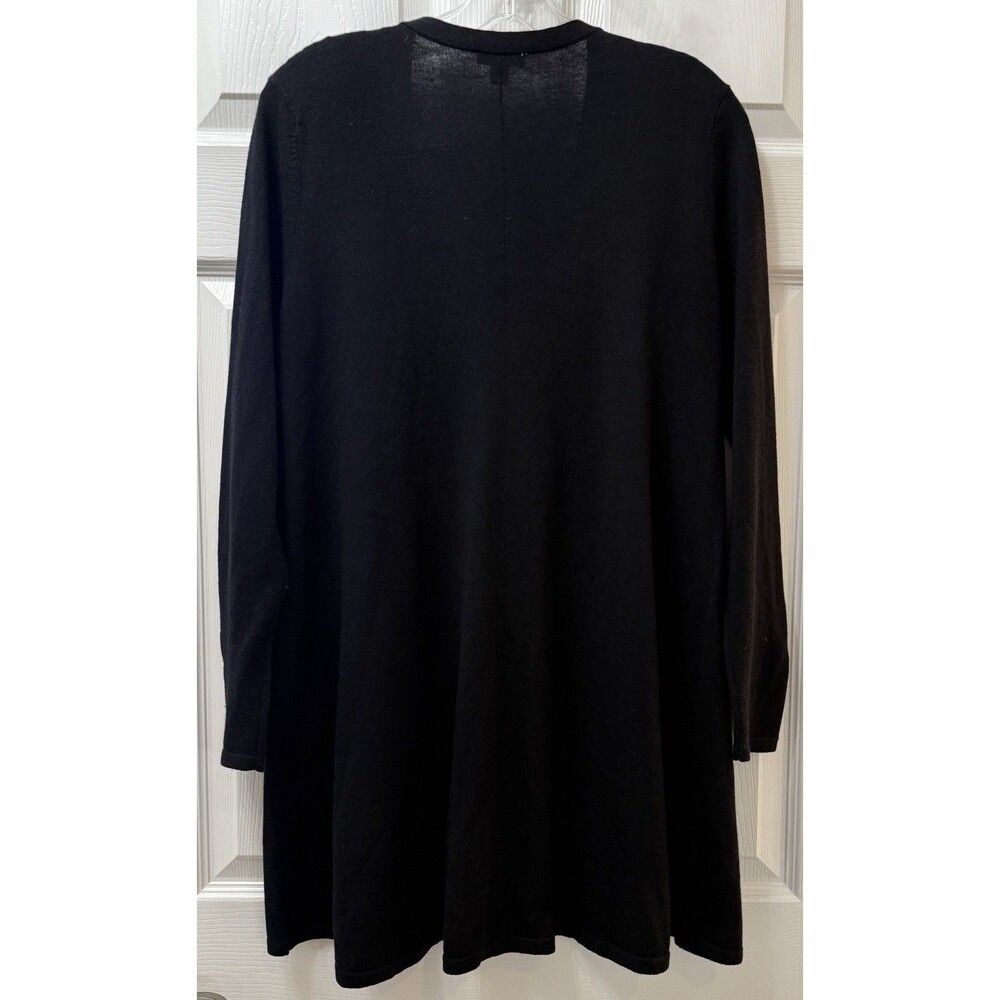 J Jill Long Sweater Cardigan Duster Small Black Button Front V-Neck Wool Blend - Picture 2 of 9